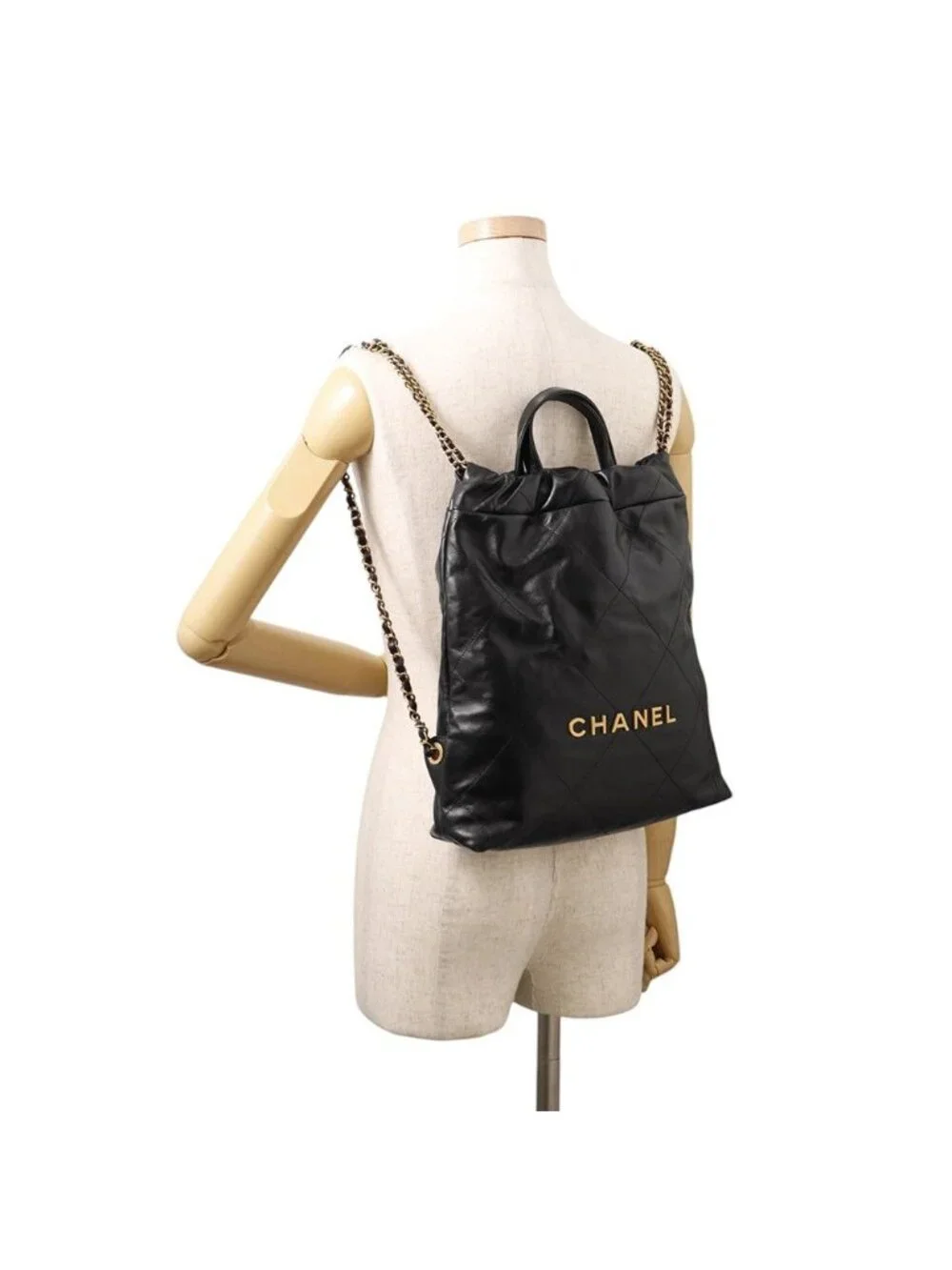 Chanel Backpack 22 Small Shiny Calfskin Black